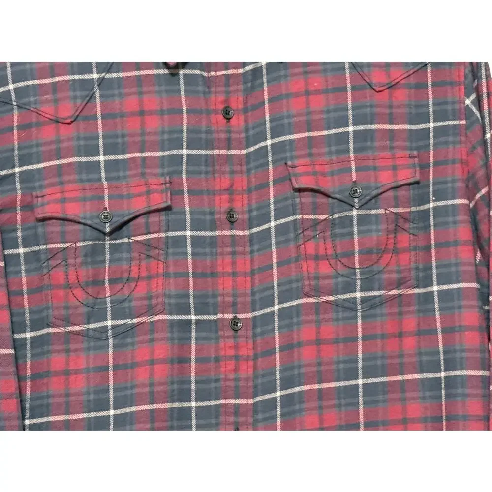 Men's True Religion Flannel Plaid Button Up Western Shirt, Size L